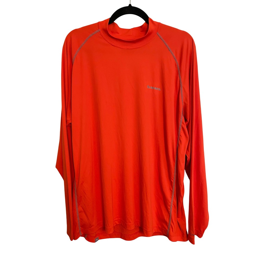 Simms SolarFlex Orange UPF 50 Long Sleeve Fishing Shirt Mens XL Raglan Crewneck